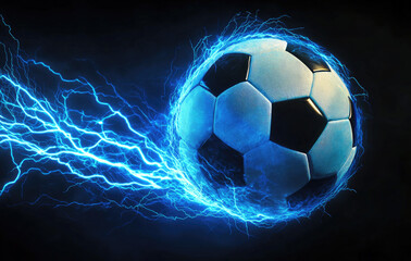 Fototapeta premium Glowing Soccer Ball Surrounded by Electric Blue Energy