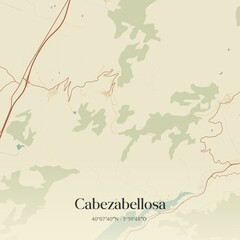 Retro Spanish map of Cabezabellosa, Extremadura. Vintage street map.