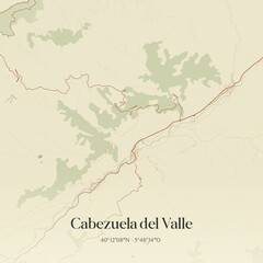 Obraz premium Retro Spanish map of Cabezuela del Valle, Extremadura. Vintage street map.