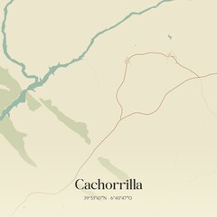 Obraz premium Retro Spanish map of Cachorrilla, Extremadura. Vintage street map.