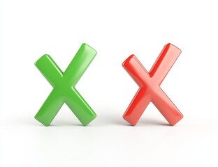 Obraz premium Green checkmark and red X symbols on white background.