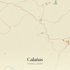 Retro Spanish map of Cala�as, Andaluc�a. Vintage street map.