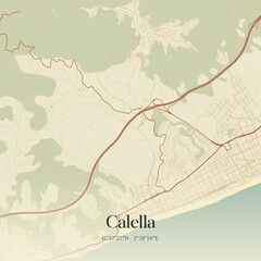 Obraz premium Retro Spanish map of Calella, Catalu�a. Vintage street map.