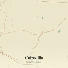 Retro Spanish map of Calzadilla, Extremadura. Vintage street map.