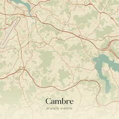 Fototapeta premium Retro Spanish map of Cambre, Galicia. Vintage street map.