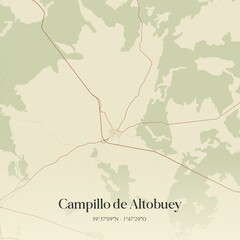 Obraz premium Retro Spanish map of Campillo de Altobuey, Castilla-La Mancha. Vintage street map.