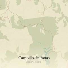 Fototapeta premium Retro Spanish map of Campillo de Ranas, Castilla-La Mancha. Vintage street map.