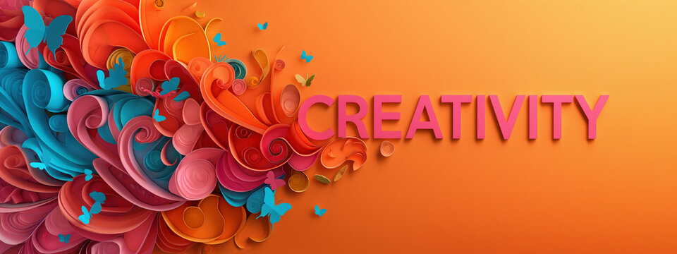 Colorful paper-cut letters showcase creativity on a bold orange background with space for creative taglines