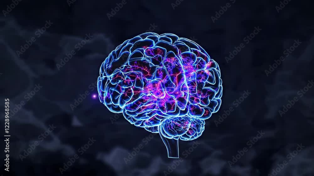 Aufkleber An artistic visualization of a glowing brain with interconnected neural networks forming dynamic patterns in a dark, atmospheric space.
