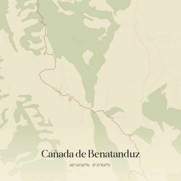 Retro Spanish map of Ca�ada de Benatanduz, Arag�n. Vintage street map.