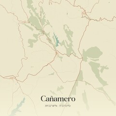 Obraz premium Retro Spanish map of Ca�amero, Extremadura. Vintage street map.