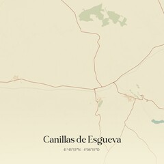 Retro Spanish map of Canillas de Esgueva, Castilla y Le�n. Vintage street map.