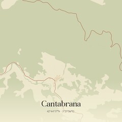 Retro Spanish map of Cantabrana, Castilla y Le�n. Vintage street map.