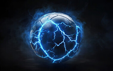 Glowing Soccer Ball Surrounded by Electric Blue Energy