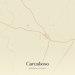 Retro Spanish map of Carcaboso, Extremadura. Vintage street map.