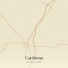 Retro Spanish map of Cari�ena, Arag�n. Vintage street map.