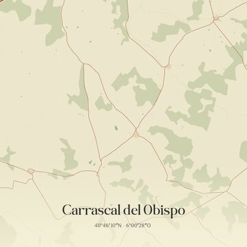 Retro Spanish map of Carrascal del Obispo, Castilla y Le�n. Vintage street map.