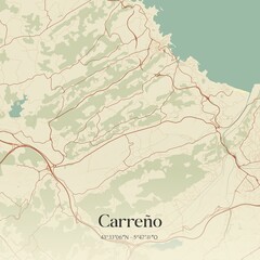 Obraz premium Retro Spanish map of Carre�o, Principado de Asturias. Vintage street map.