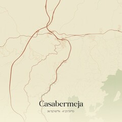 Retro Spanish map of Casabermeja, Andaluc�a. Vintage street map.