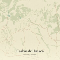 Retro Spanish map of Casbas de Huesca, Arag�n. Vintage street map.