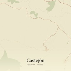 Retro Spanish map of Castej�n, Castilla-La Mancha. Vintage street map.