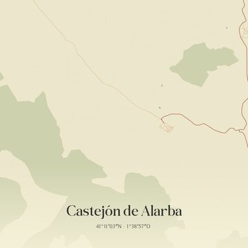 Retro Spanish map of Castej�n de Alarba, Arag�n. Vintage street map.