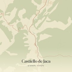 Obraz premium Retro Spanish map of Castiello de Jaca, Arag�n. Vintage street map.