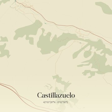 Retro Spanish map of Castillazuelo, Arag�n. Vintage street map.