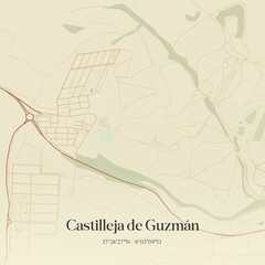 Retro Spanish map of Castilleja de Guzm�n, Andaluc�a. Vintage street map.