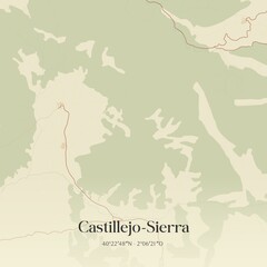 Obraz premium Retro Spanish map of Castillejo-Sierra, Castilla-La Mancha. Vintage street map.