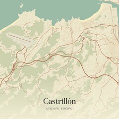 Fototapeta premium Retro Spanish map of Castrill�n, Principado de Asturias. Vintage street map.