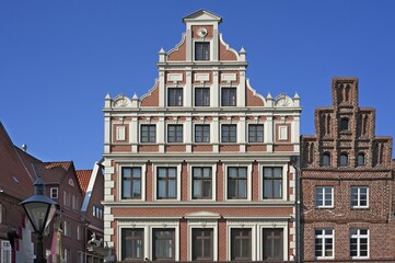 Facade of the Einhorn-Apotheke Pharmacy, 1880, Lüneburg, Lower Saxony, Germany, Europe