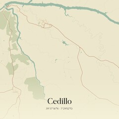 Fototapeta premium Retro Spanish map of Cedillo, Extremadura. Vintage street map.