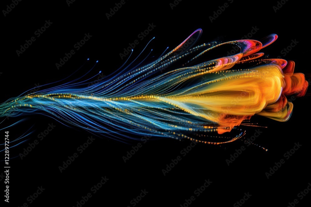 Canvas Prints abstract colorful light streaks and particles on black background.