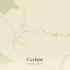 Retro Spanish map of Cerb�n, Castilla y Le�n. Vintage street map.