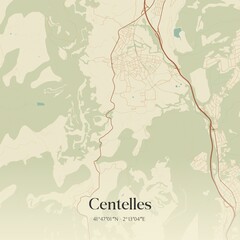 Obraz premium Retro Spanish map of Centelles, Catalu�a. Vintage street map.