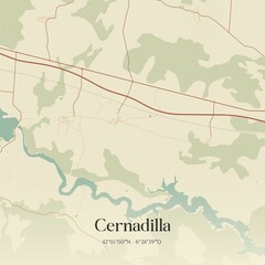 Obraz premium Retro Spanish map of Cernadilla, Castilla y Le�n. Vintage street map.