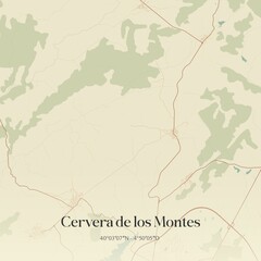 Obraz premium Retro Spanish map of Cervera de los Montes, Castilla-La Mancha. Vintage street map.