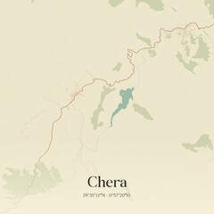 Obraz premium Retro Spanish map of Chera, Comunidad Valenciana. Vintage street map.