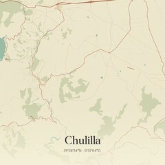 Retro Spanish map of Chulilla, Comunidad Valenciana. Vintage street map.