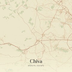 Retro Spanish map of Chiva, Comunidad Valenciana. Vintage street map.