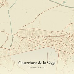 Retro Spanish map of Churriana de la Vega, Andaluc�a. Vintage street map.