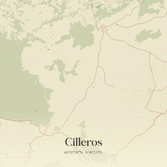 Obraz premium Retro Spanish map of Cilleros, Extremadura. Vintage street map.