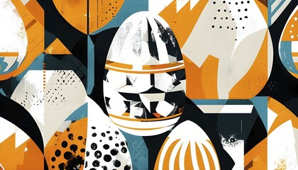 Obraz premium Illustration of an abstract Easter egg design with geometric patterns, bold colors, and a mix of textures, creating a modern and dynamic look, AI generated