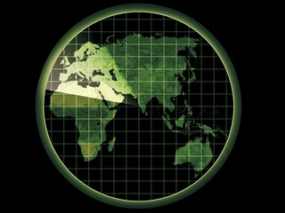Naklejka premium Radar with a map of Europe, Africa, Asia, Australia, Oceania