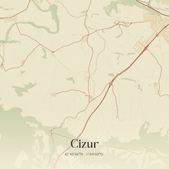 Retro Spanish map of Cizur, Comunidad Foral de Navarra. Vintage street map.