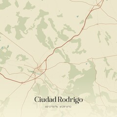 Obraz premium Retro Spanish map of Ciudad Rodrigo, Castilla y Le�n. Vintage street map.
