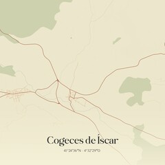 Retro Spanish map of Cogeces de �scar, Castilla y Le�n. Vintage street map.