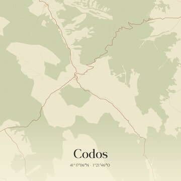 Retro Spanish map of Codos, Arag�n. Vintage street map.