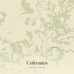 Retro Spanish map of Cofrentes, Comunidad Valenciana. Vintage street map.